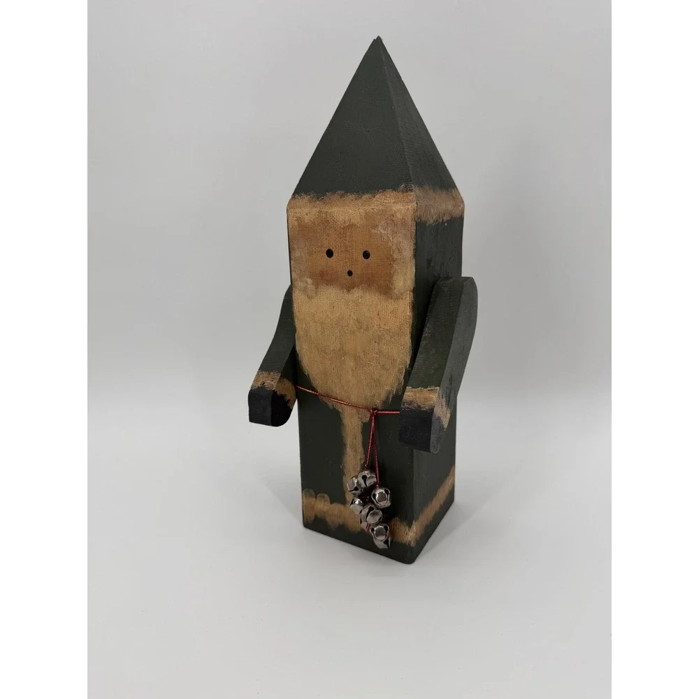 Rustic Wooden Santa Claus Figurine Primitive Folk Art Christmas Decor Green 12in
